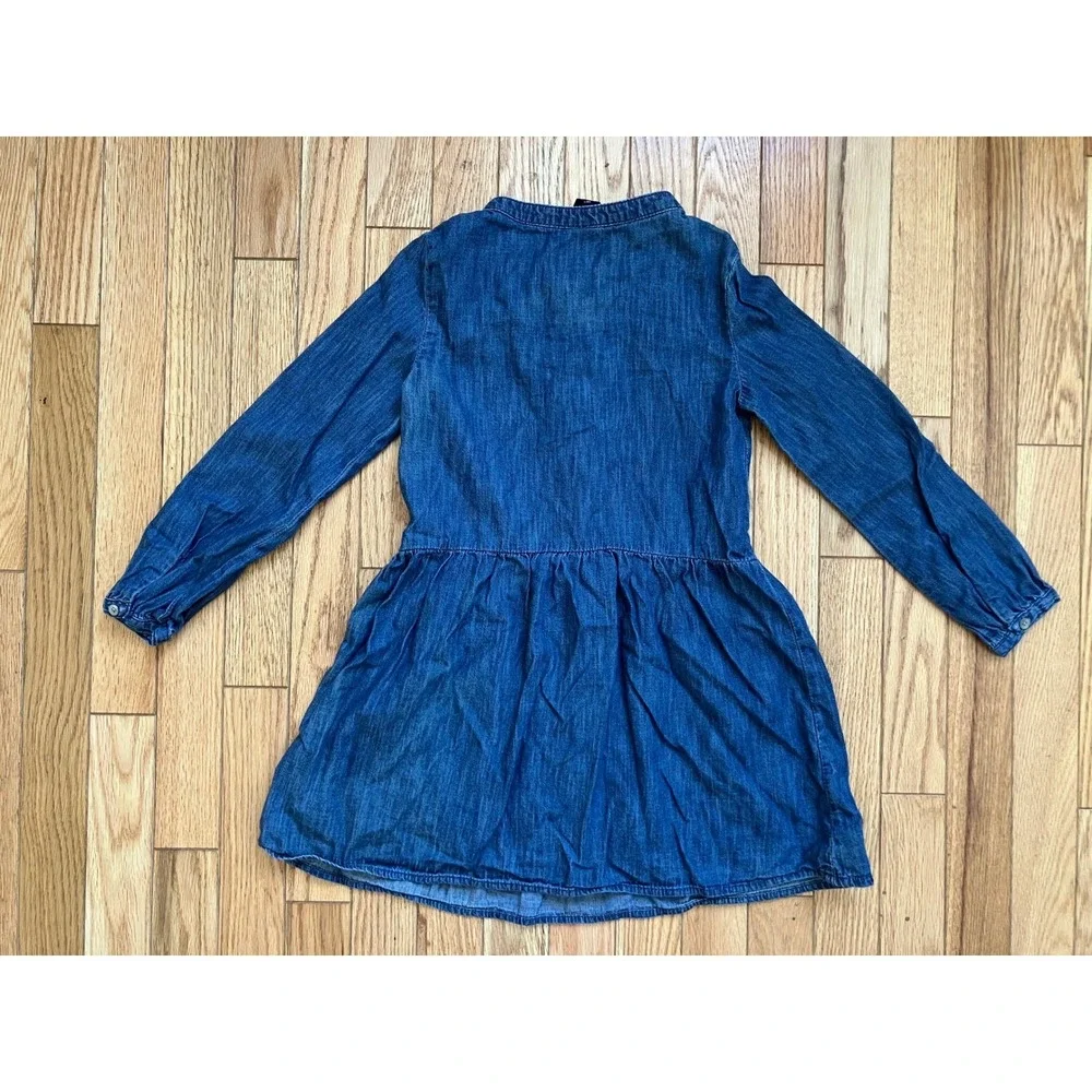 GAP‎ Kids Denim Dress Ruffled Front Long Sleeve Button Up Blue Chambray Size S